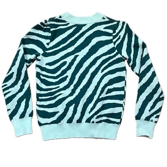 Sugar Lips Zebra Print Crew Neck Sweater Green Size XS - Picture 2 of 6